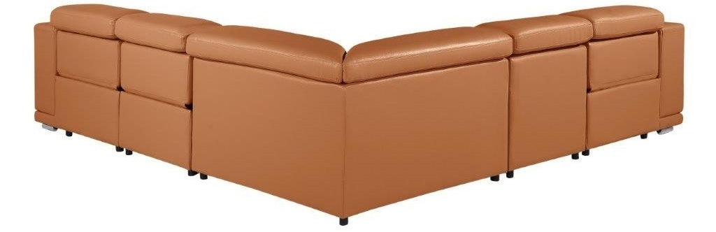 Global United 9762CM-5PC 5 pc DivanItalia camel italian leather power reclining sectional sofa adjustable headrests