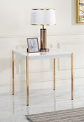 Acme LV00035 Everly quinn otrac gold metal high gloss white top end table