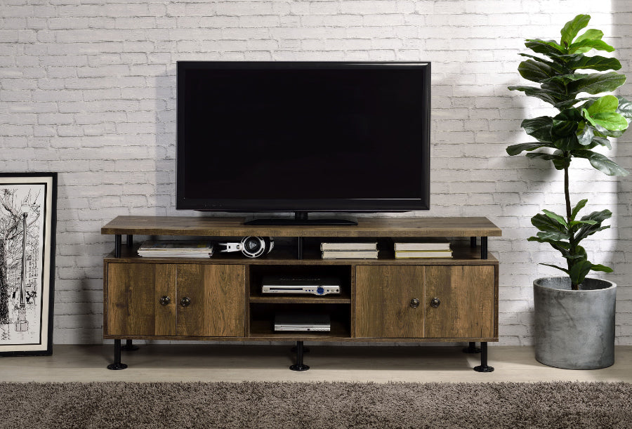 Acme LV00142  Canora grey shankle Ensata II rustic oak and black finish wood industrial TV stand