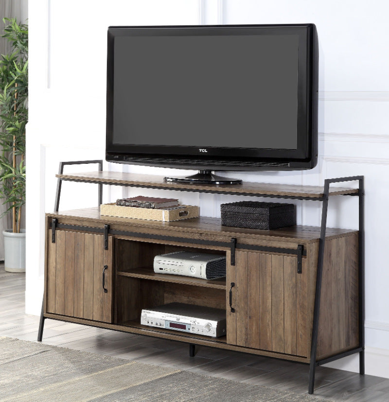 Acme LV00152 17 stories Rashawn mid century retro modern rustic oak driftwood multi tone finish wood tv stand black metal frame