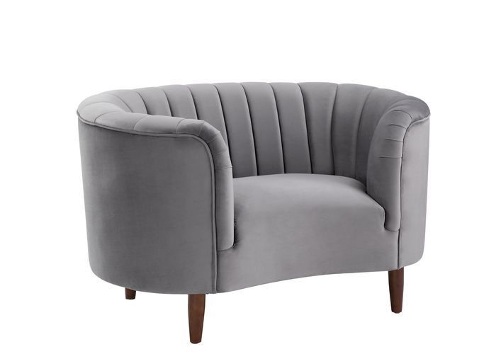 Acme LV00168 Astoria grand millephri grey velvet fabric tufted design barrel back accents oversized accent chair