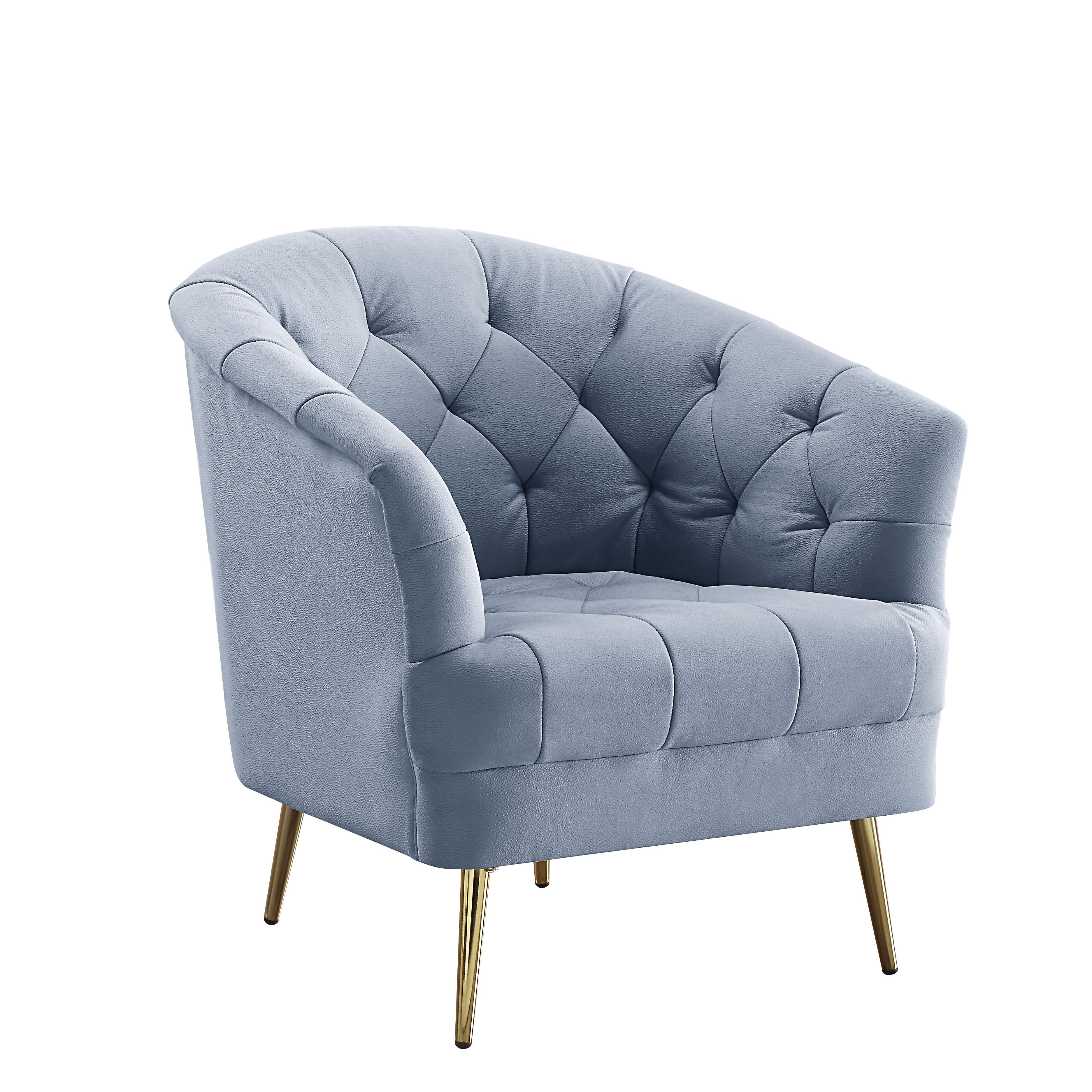 Acme LV00208 Everly quinn bayram light gray diamond button tufted velvet fabric accent chair