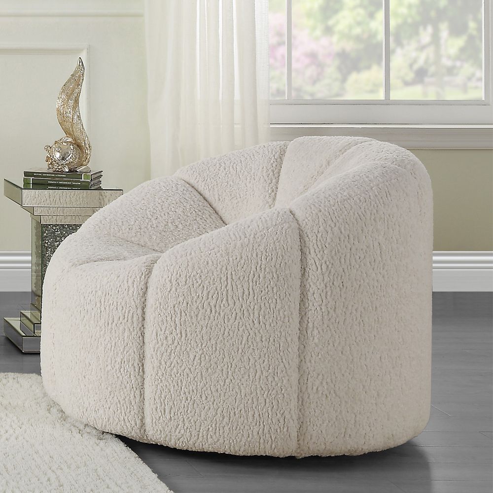 Acme LV00230 Everly quinn osmash white teddy sherpa fabric pappasan style swivel barrel chair