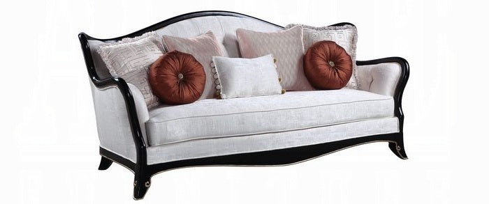 Acme LV00251-52 2 pc Astoria grand ullrich nurmive beige fabric wood trim cabriole style sofa and love seat set