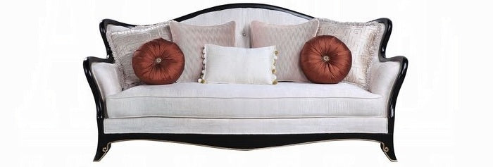 Acme LV00251-52 2 pc Astoria grand ullrich nurmive beige fabric wood trim cabriole style sofa and love seat set