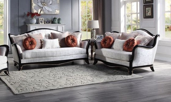 Acme LV00251-52 2 pc Astoria grand ullrich nurmive beige fabric wood trim cabriole style sofa and love seat set