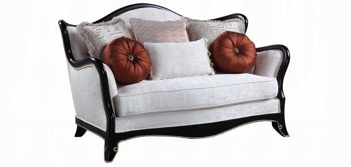 Acme LV00251-52 2 pc Astoria grand ullrich nurmive beige fabric wood trim cabriole style sofa and love seat set