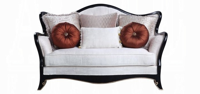 Acme LV00251-52 2 pc Astoria grand ullrich nurmive beige fabric wood trim cabriole style sofa and love seat set