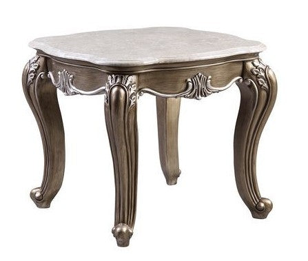 Acme LV00303 Astoria grand welton elozzol antique bronze finish wood marble top chair side end table