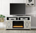Acme LV00318 Everly quinn albaugh noralie mirrored 59" TV stand with faux diamond inlay and built in fireplace unit and LED lighting