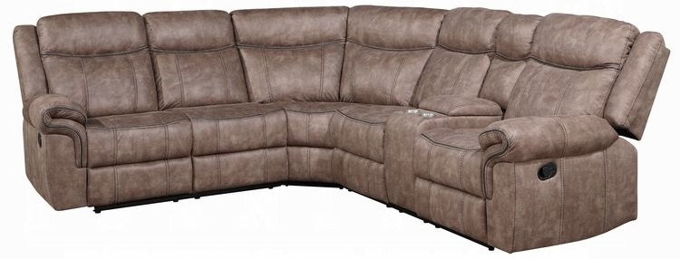 Acme LV00397 3 pc Red barrel studio dollum 2 tone chocolate velvet fabric sectional sofa with recliners and drink console