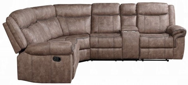 Acme LV00397 3 pc Red barrel studio dollum 2 tone chocolate velvet fabric sectional sofa with recliners and drink console