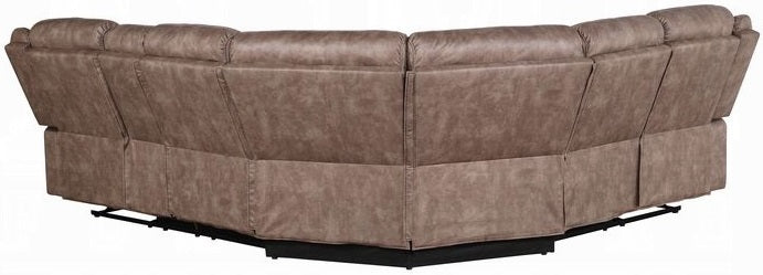 Acme LV00397 3 pc Red barrel studio dollum 2 tone chocolate velvet fabric sectional sofa with recliners and drink console