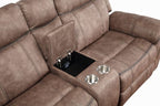 Acme LV00397 3 pc Red barrel studio dollum 2 tone chocolate velvet fabric sectional sofa with recliners and drink console