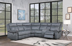Acme LV00398 3 pc Red barrel studio dollum 2 tone grey velvet fabric sectional sofa with recliners and drink console