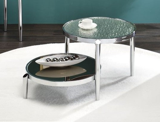 Acme LV00572 Wrought studio bock Abbe double round frosted and bubble glass top chrome finish frame round coffee table