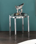 Acme LV00573 Wrought studio bock Abbe round bubbled glass top chrome finish frame round end table