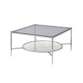 Acme LV00574 Wrought studio bock Adelrik square frosted top and round bubble glass shelf chrome finish frame coffee table