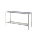 Acme LV00576 Wrought studio bock Adelrik rectangle frosted top and rounded bubble glass shelf chrome finish frame sofa entry console table