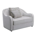 Acme LV00580 Everly quinn annajoy mahler beige textured linen fabric barrel back style accent chair with nail head trim