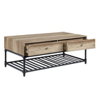 Acme LV00748 Latitude run Brantley oak finish wood sandy black finish metal industrial coffee table with drawers