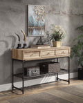 Acme LV00750 Latitude run Brantley oak finish wood sandy black finish metal industrial sofa entry hall console table with drawers