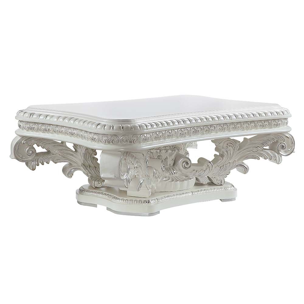 Acme LV00800 Astoria grand Vanaheim antique white finish wood french inspired coffee table with ornate accents