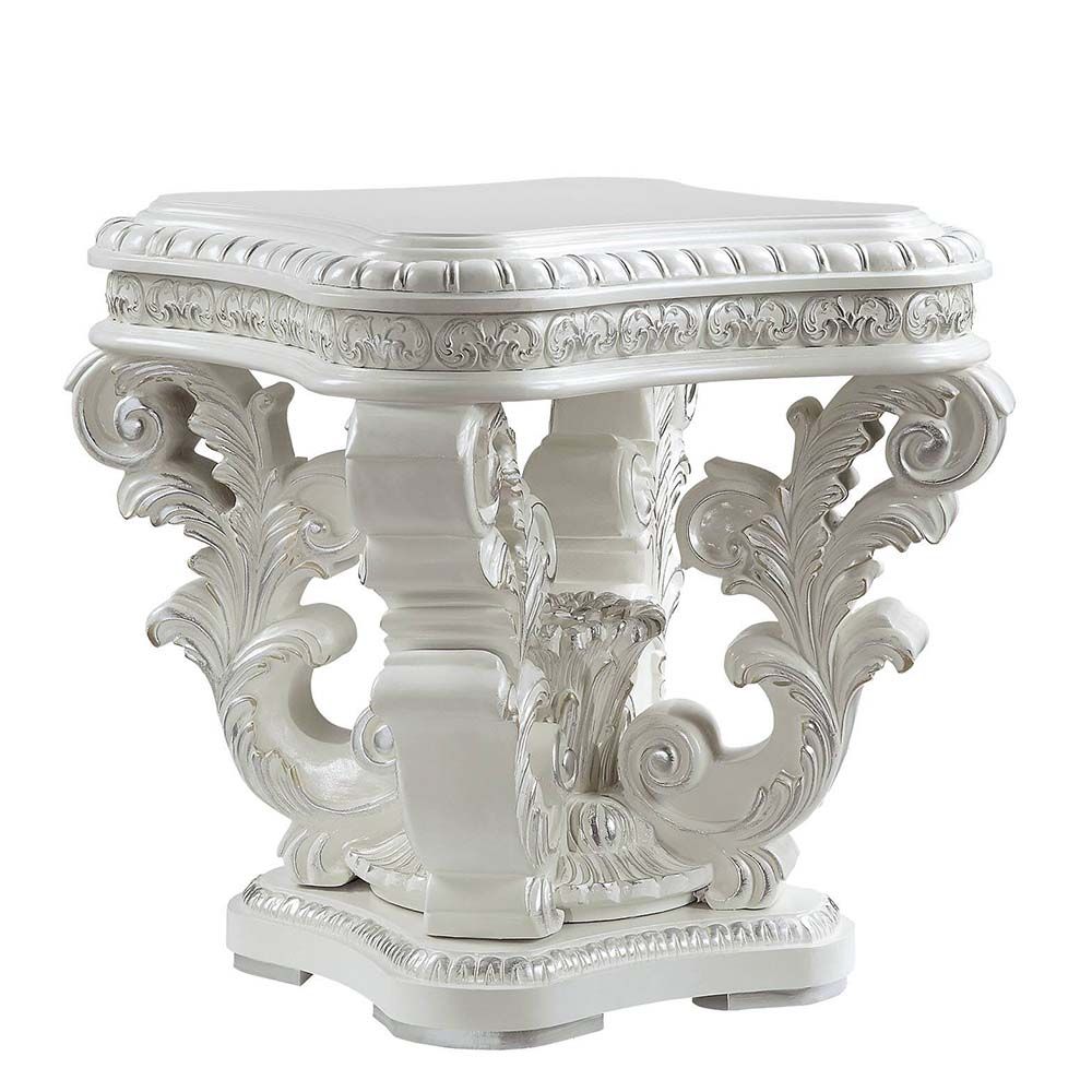 Acme LV00801 Astoria grand Vanaheim antique white finish wood french inspired end table with ornate accents