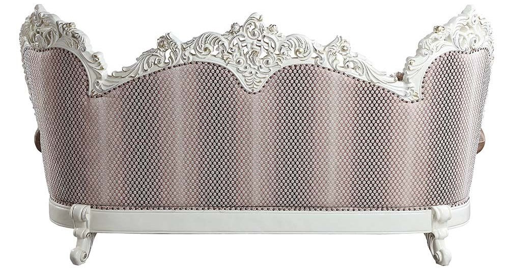 Acme LV00803-04 2 pc set Astoria grand Vanaheim antique white finish wood french inspired sofa and love seat with ornate accents