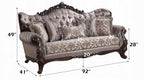 Acme LV00809-10 2 pc set Fairbanks antique oak finish wood fabric tufted backs sofa and love seat set with ornate accents