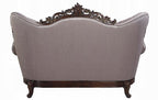 Acme LV00809-10 2 pc set Fairbanks antique oak finish wood fabric tufted backs sofa and love seat set with ornate accents