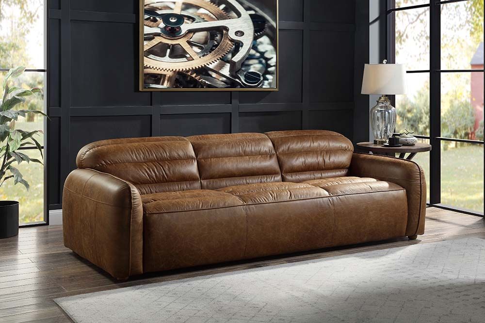 Acme LV01020 17 stories diep rafer cocoa top grain leather sofa with rolled backs and arms