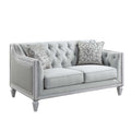 Acme LV01050  Rosdorf park katiai light grey linen fabric rustic gray & weathered white finish wood love seat