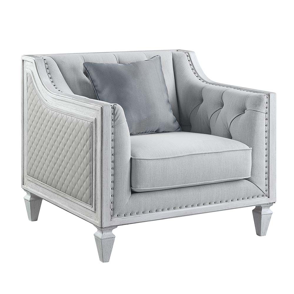 Acme LV01051  Rosdorf park katiai light grey linen fabric rustic gray & weathered white finish wood accent chair