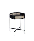 Acme LV01077 Foundry select colson black finish wood round end table with woven wicker side accents