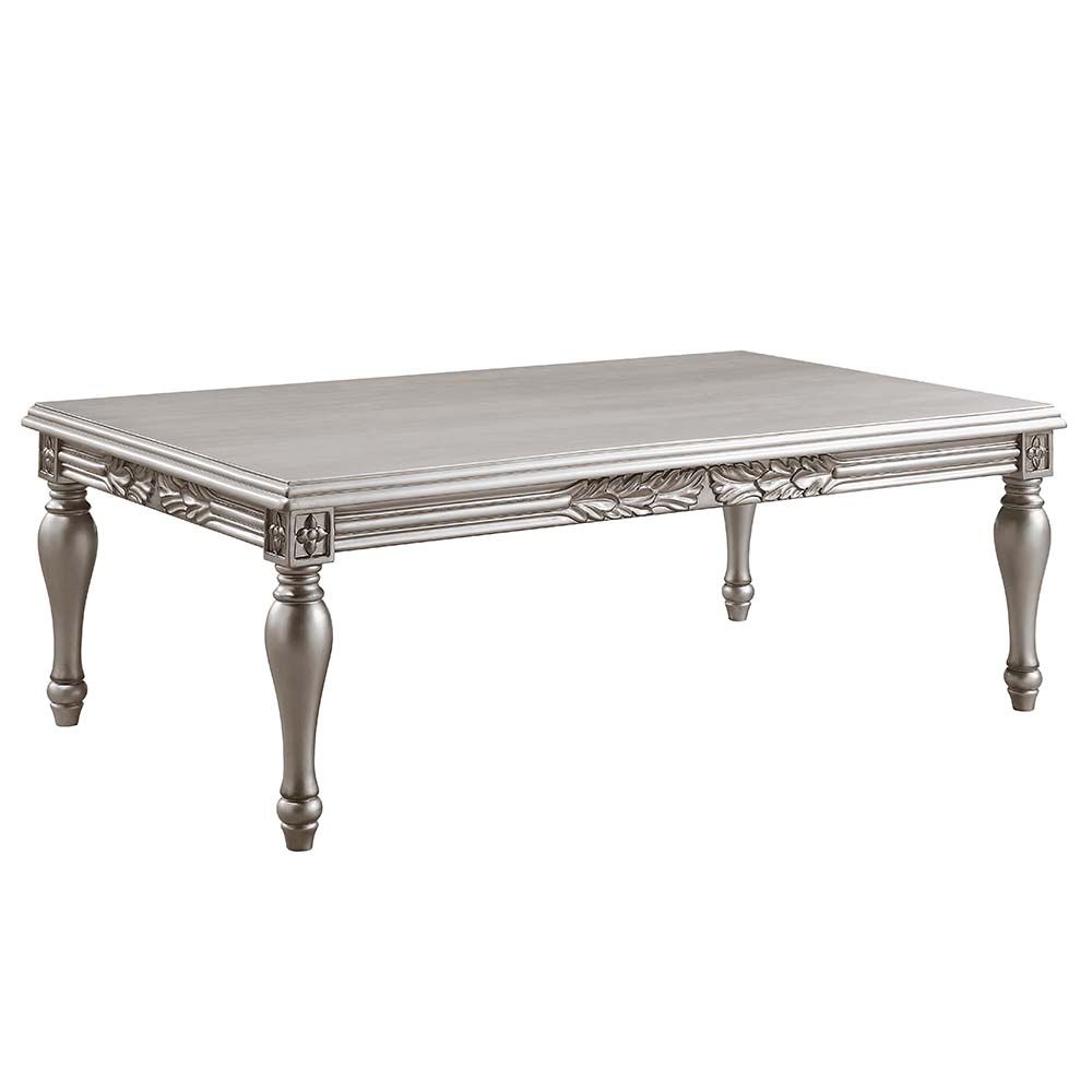 Acme LV01115  Rosdorf park pelumi platinum finish wood carved accents coffee table