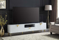 Acme LV01138 Tyra gaines mid century retro modern white finish wood 79" tv stand gold accents