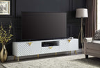 Acme LV01138 Tyra gaines mid century retro modern white finish wood 79" tv stand gold accents