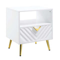 Acme LV01140 Everly quinn parsa gaines white high gloss finish wood gold accents modern chair side end table