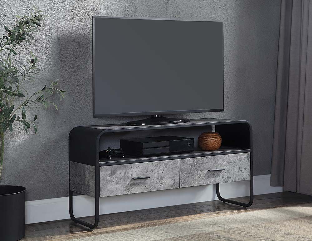 Acme LV01143 17 stories Raziela industrial style concrete grey and black metal frame TV stand