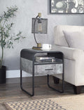 Acme LV01147 Latitude run Raziela concrete grey and black finish metal industrial end table with drawer