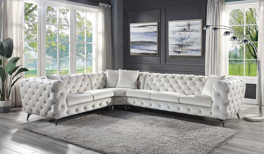 Acme LV01160 3 pc Brayden studio atronia chesterfield style beige fabric tufted design sectional sofa