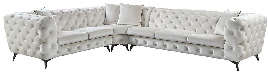 Acme LV01160 3 pc Brayden studio atronia chesterfield style beige fabric tufted design sectional sofa