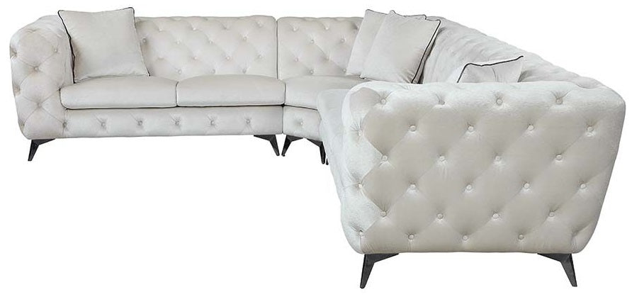 Acme LV01160 3 pc Brayden studio atronia chesterfield style beige fabric tufted design sectional sofa