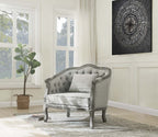 Acme LV01163 Gracie oaks highbridge Samael grey linen fabric pocket coil seating grey oak finish wood accents chair