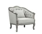 Acme LV01163 Gracie oaks highbridge Samael grey linen fabric pocket coil seating grey oak finish wood accents chair