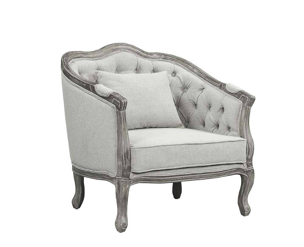 Acme LV01163 Gracie oaks highbridge Samael grey linen fabric pocket coil seating grey oak finish wood accents chair