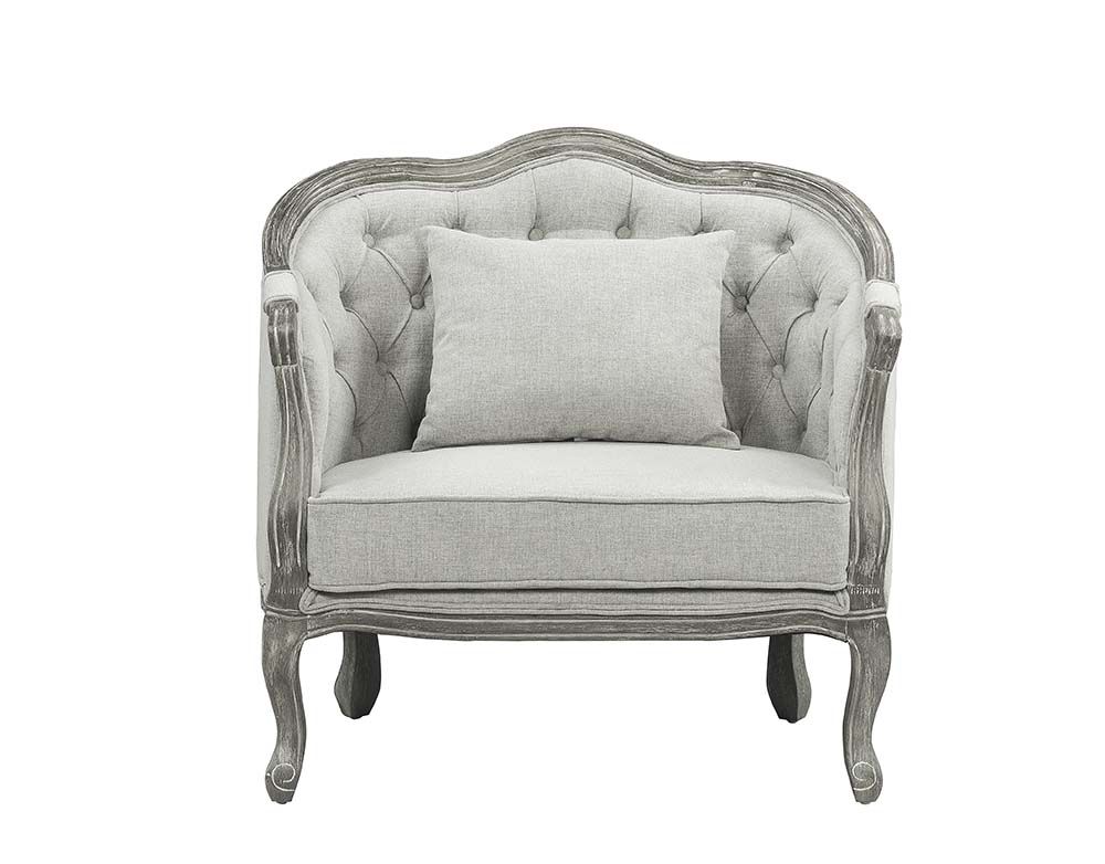Acme LV01163 Gracie oaks highbridge Samael grey linen fabric pocket coil seating grey oak finish wood accents chair