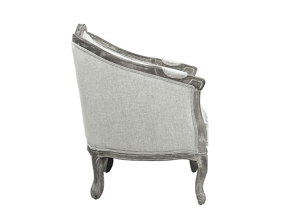 Acme LV01163 Gracie oaks highbridge Samael grey linen fabric pocket coil seating grey oak finish wood accents chair