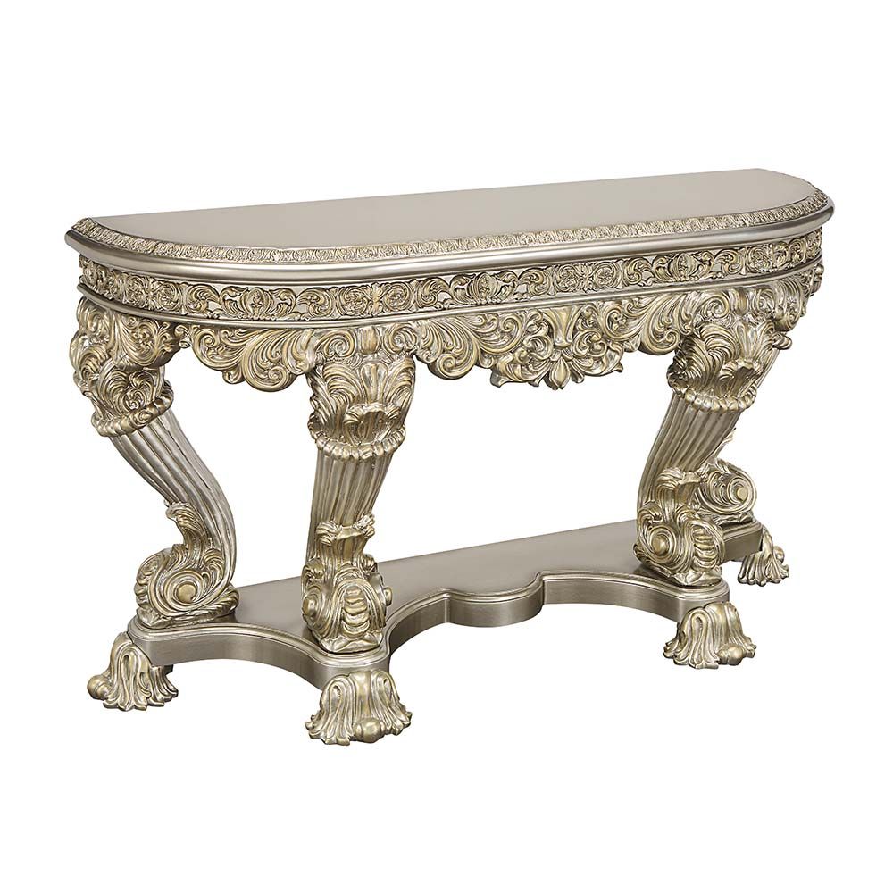 Acme LV01204 Astoria grand Danae champagne and gold finish wood french inspired sofa entry console table with ornate accents